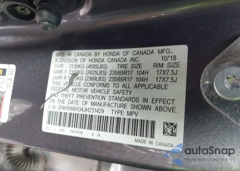 2018 Honda Cr-V Lx из США, поврежденный, VIN 2HKRW6H34JH231429